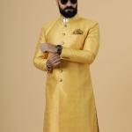 Stunning Yellow Banarasi Brocade Achkan for Men | Father-Son Combo | Grooms & Weddings | Jaipurio